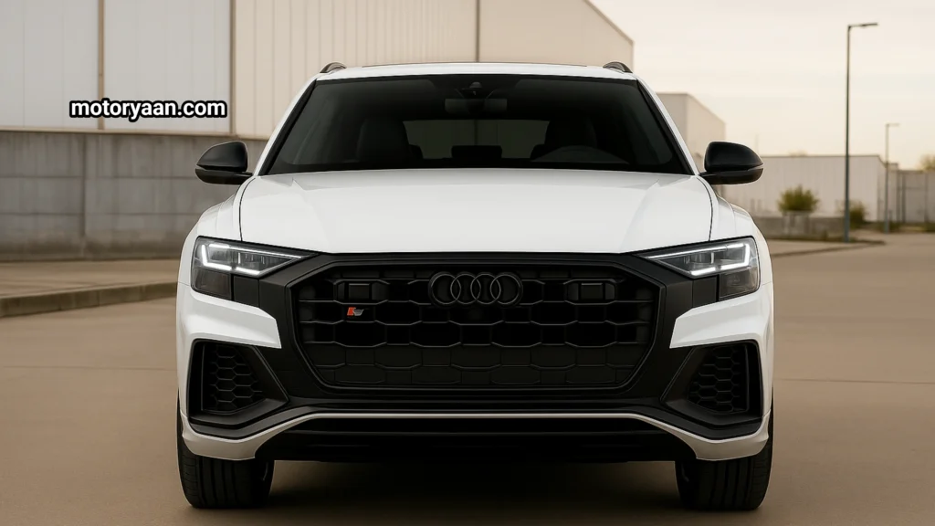 2026 Audi SQ8 front profile with sporty grille and LED headlights