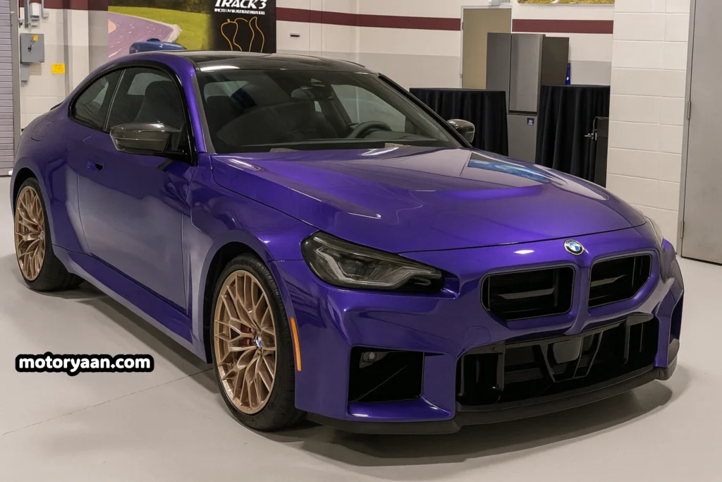 2026 BMW M2 CS front and side profile showcasing aggressive design, LED headlights, and wide stance