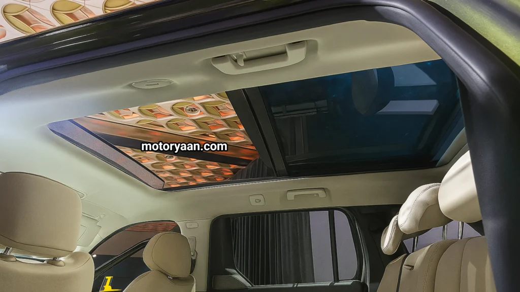 2025 Tata Sierra Accomplished Plus panoramic sunroof with large glass area and airy cabin design.