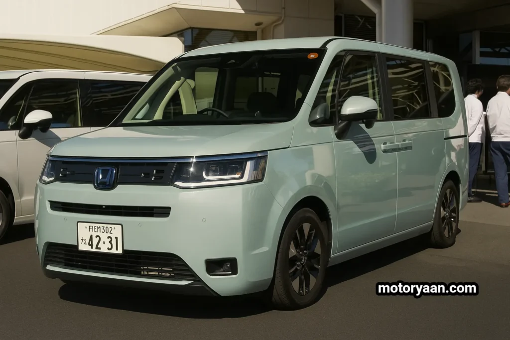 Honda StepWGN front and side profile displayed at Honda Tech Day Japan