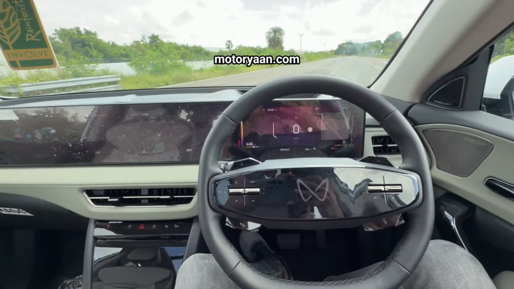 Mahindra XEV 9S steering wheel and triple screen setup