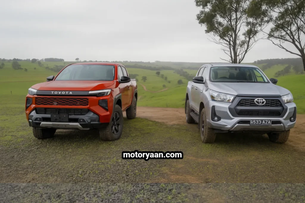 Toyota HiLux NEW vs OLD comparison showing both generations side by side.