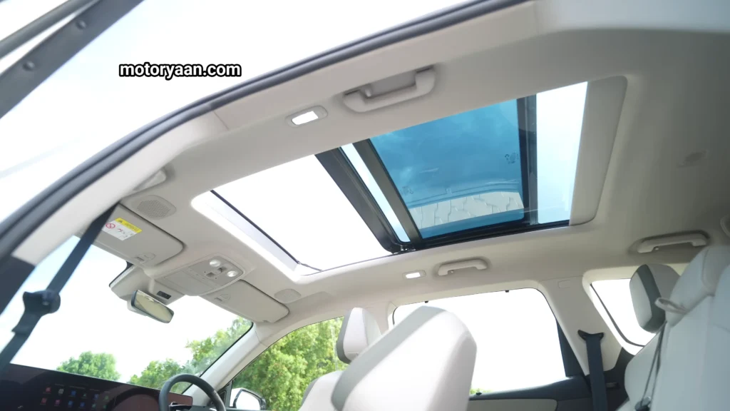 Mahindra XEV 9S panoramic sunroof interior view