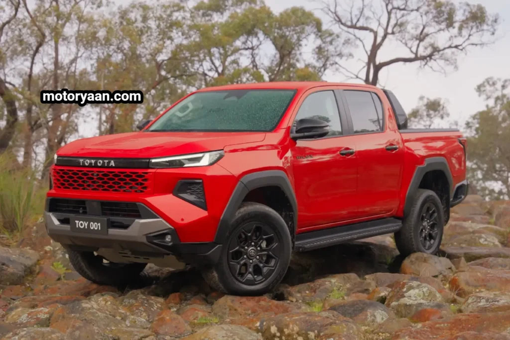 New Toyota HiLux front and side profile featuring modern design and updated headlights.