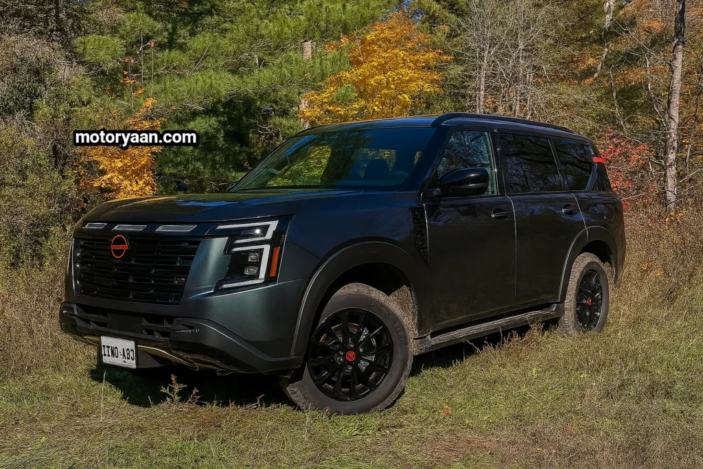 2025 Nissan Armada Pro-4X front and side profile with rugged SUV stance