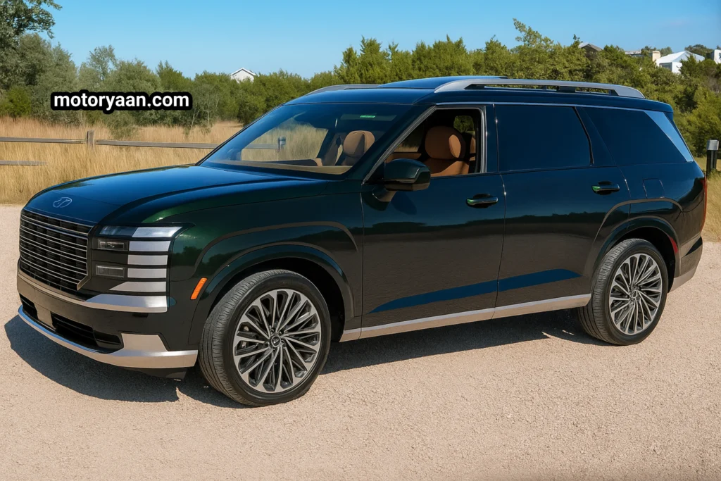 2026 Hyundai Palisade Hybrid side profile showing aerodynamic lines and alloy wheels