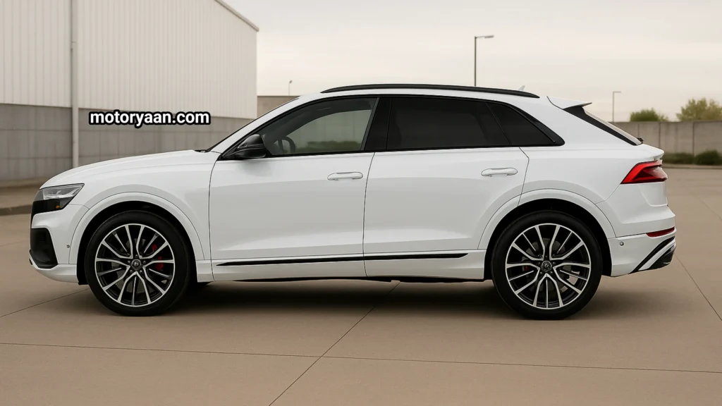 2026 Audi SQ8 complete side profile with coupe style roofline and muscular stance