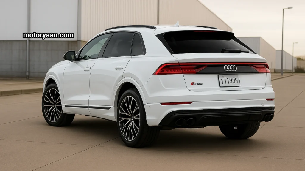 2026 Audi SQ8 side and rear profile with LED tail lights and sporty rear bumper