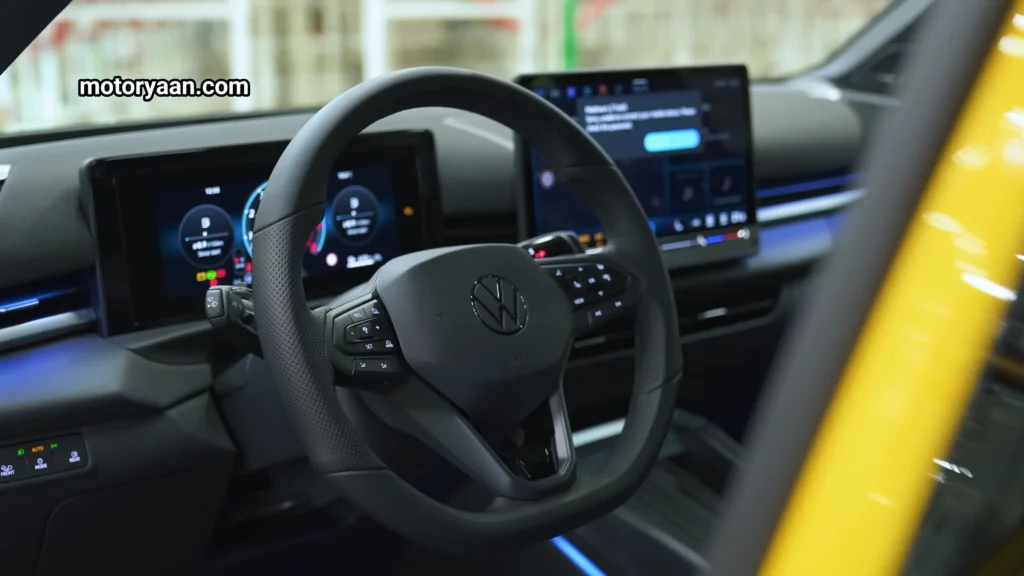 2026 Volkswagen T-Roc Review interior with steering wheel, dashboard, and infotainment system
