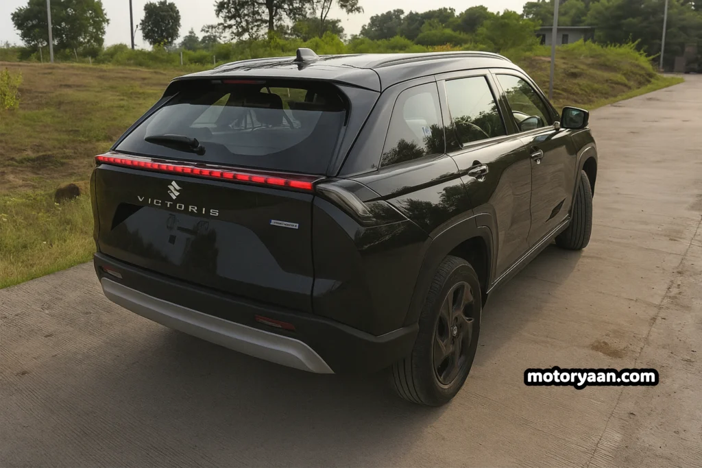 2025 Maruti Victoris ZXI rear and side profile featuring LED tail lamps