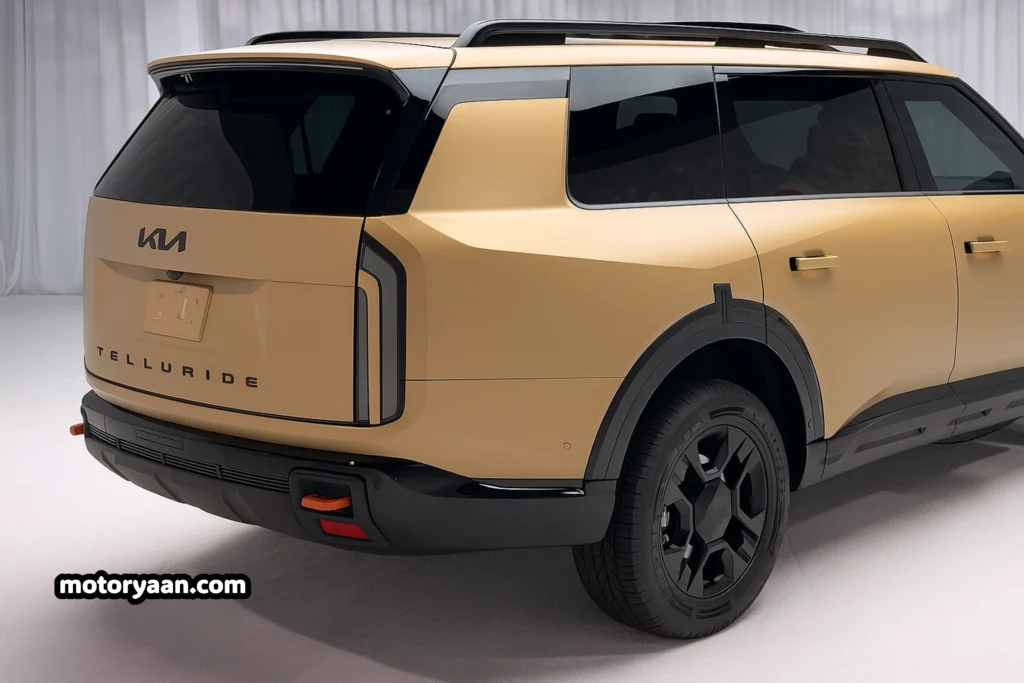2027 Kia Telluride rear and side profile with LED tail lights and SUV styling