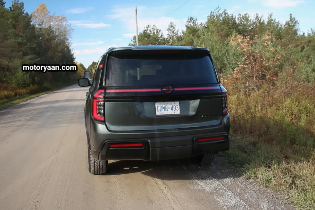 2025 Nissan Armada Pro-4X rear profile featuring LED tail lights and tailgate design