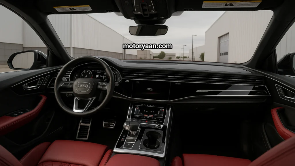 2026 Audi SQ8 interior dashboard with digital cockpit, steering controls, infotainment screens, and center console