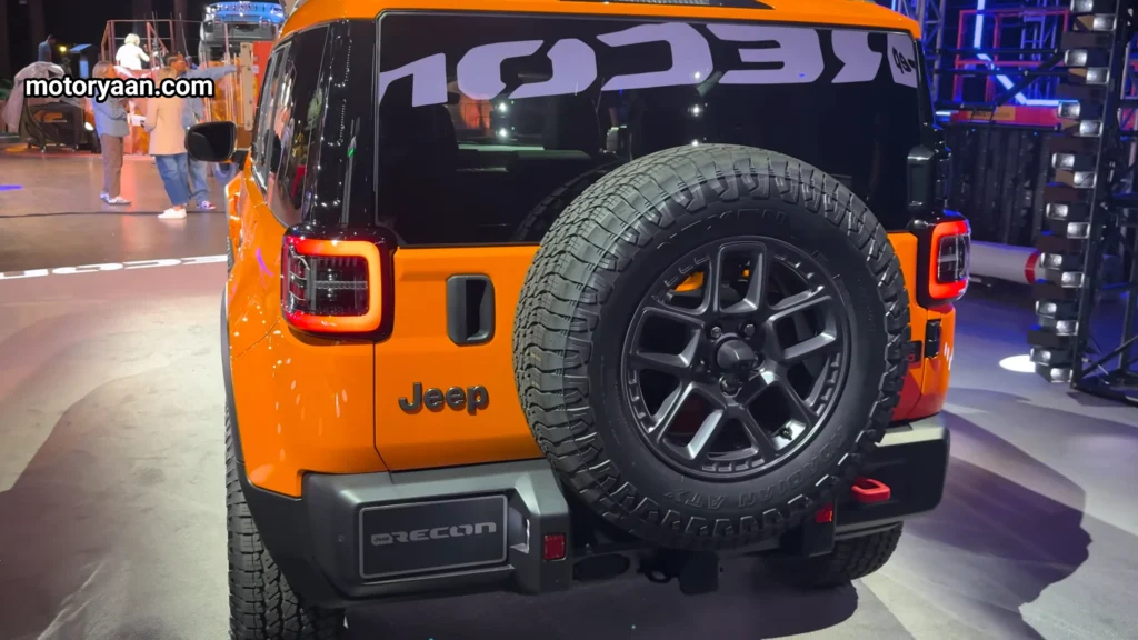 2026 Jeep Recon Moab First Look rear profile rugged EV tail lights spare wheel style