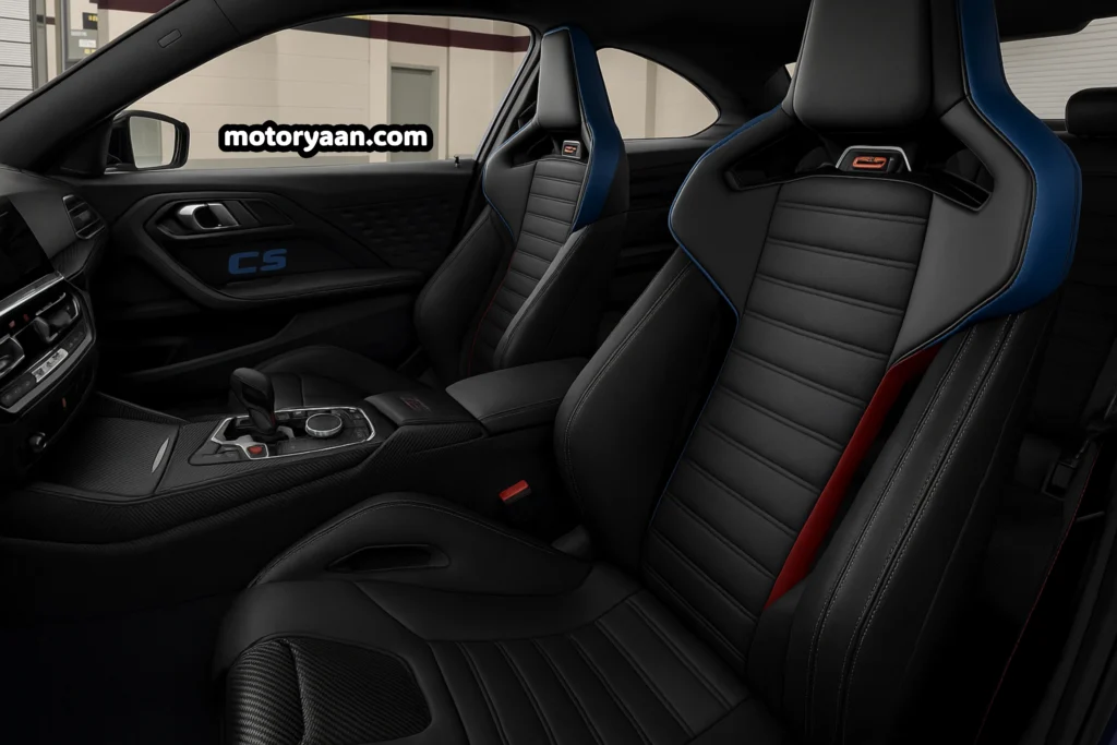 2026 BMW M2 CS interior front seats and center console with carbon bucket seats