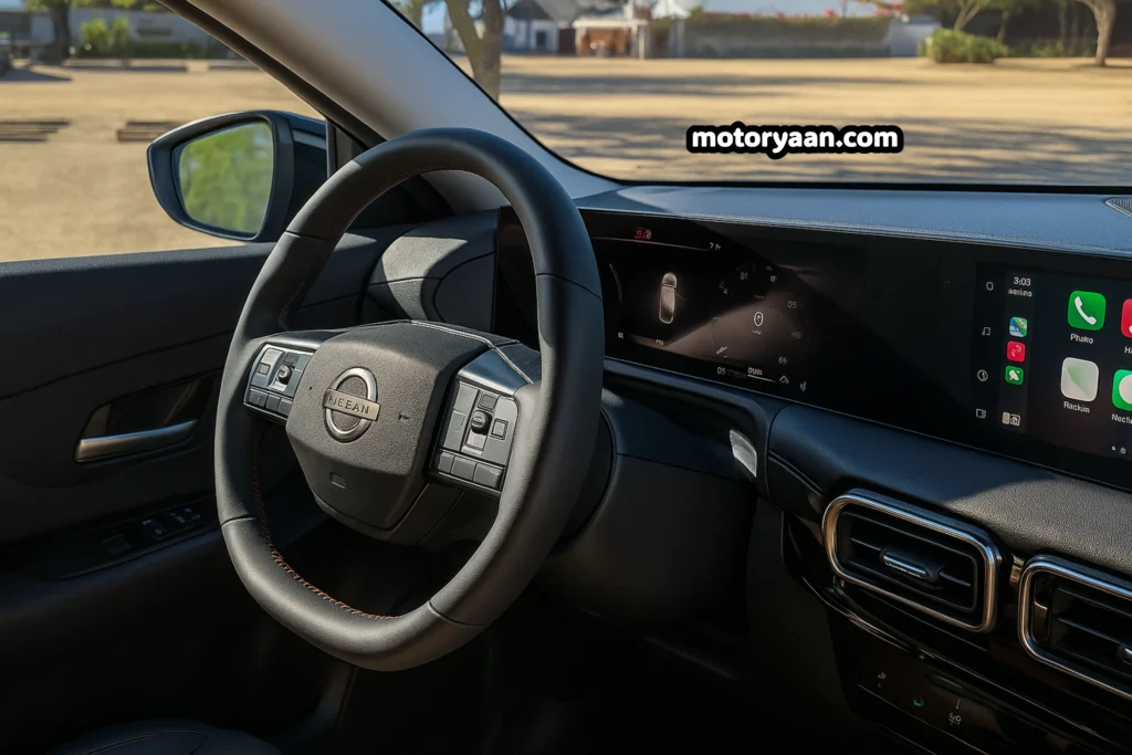 2026 Nissan Sentra SR interior steering wheel with steering-mounted controls and instrument cluster.