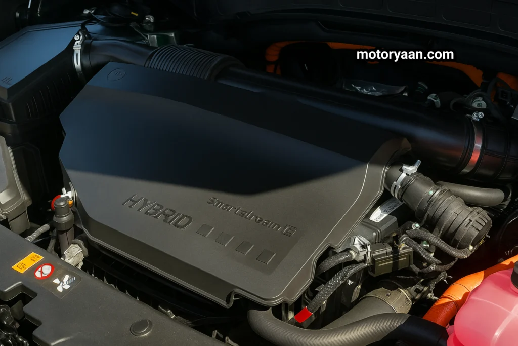 2026 Hyundai Palisade Hybrid engine bay showing 2.5-liter turbo and electric motor setup