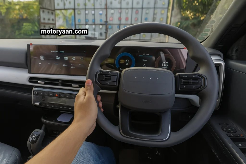 2025 Hyundai Venue HX6 interior with steering wheel, infotainment system, and AC controls