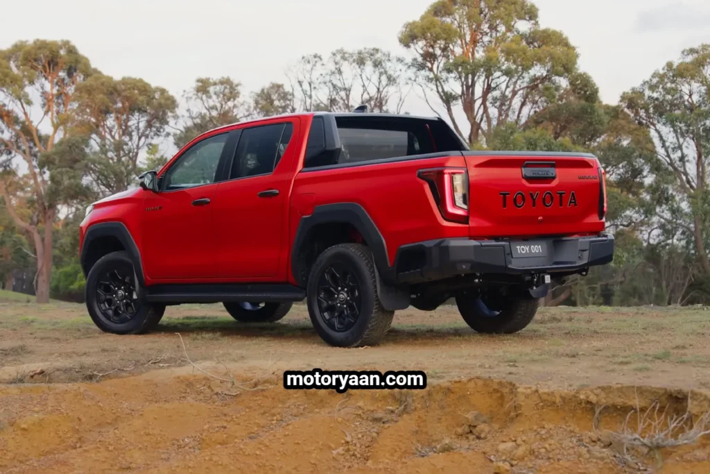 New Toyota HiLux rear and side profile with embossed Toyota lettering and redesigned taillights.