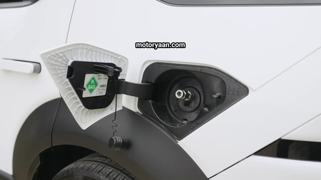 2025 Hyundai Nexo Review hydrogen filling point showing push-to-pop design