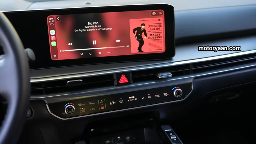 Infotainment system display of the SUV from the Kia Sorento Hybrid Complete Technical Review.