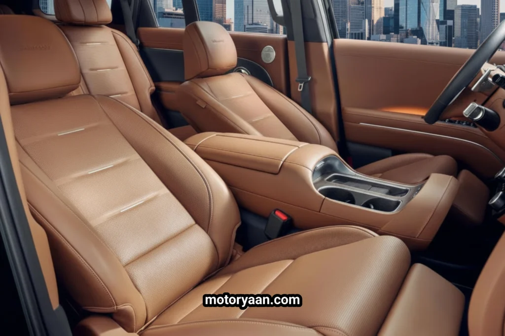 Hyundai Palisade Hybrid front interior view showing seats and center console