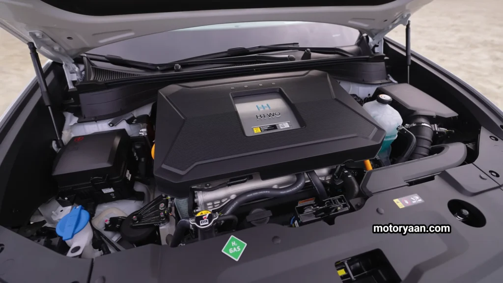 2025 Hyundai Nexo Review engine bay showing hydrogen fuel cell setup