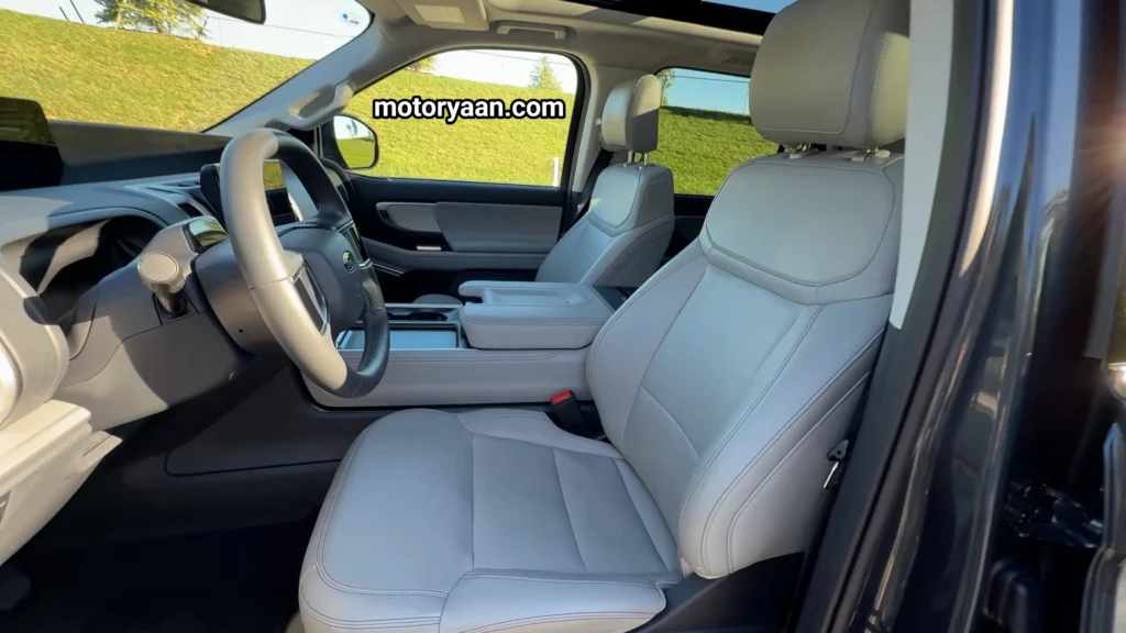 Front interior view with seats, dashboard, and center console in the 2025 Ford Expedition Max Review