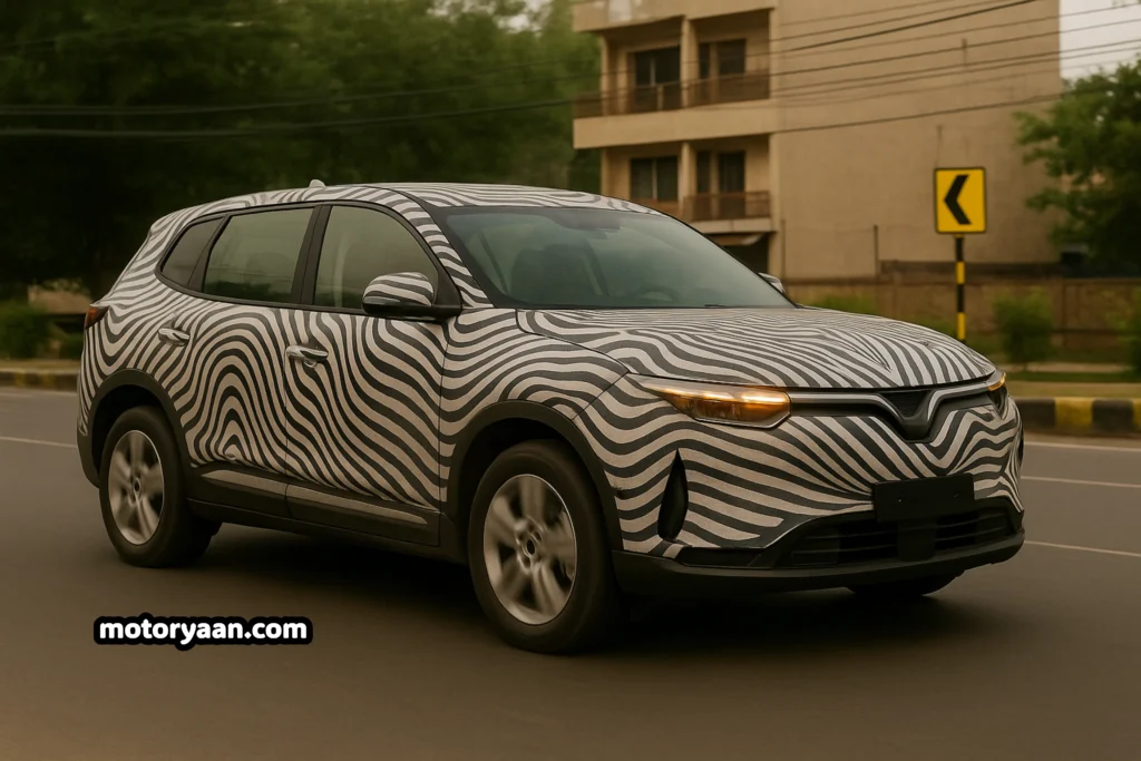 Vinfast Limo Green Spotted Testing in India front and side profile view during road test