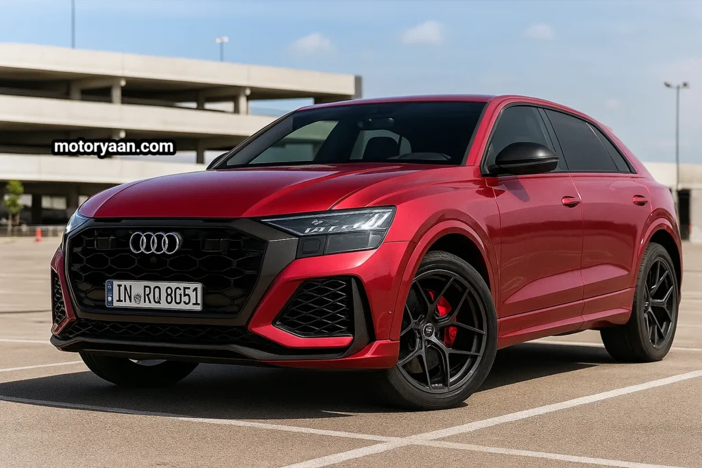 2025 Audi RSQ8 Performance Review front and side profile of the SUV showing its updated grille, LED headlights, and sporty stance