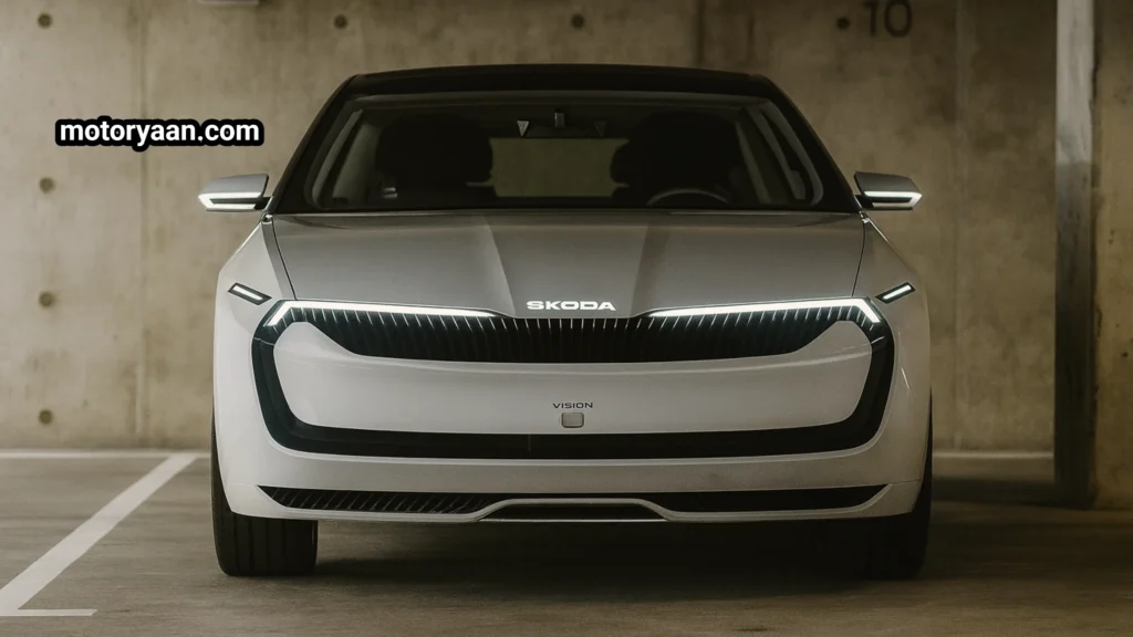 Skoda Vision O Review front profile showcasing electric concept car design