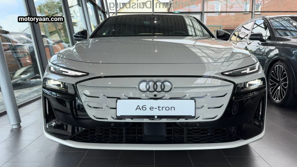 2025 Audi A6 e-tron front profile showcasing aerodynamic electric sedan design