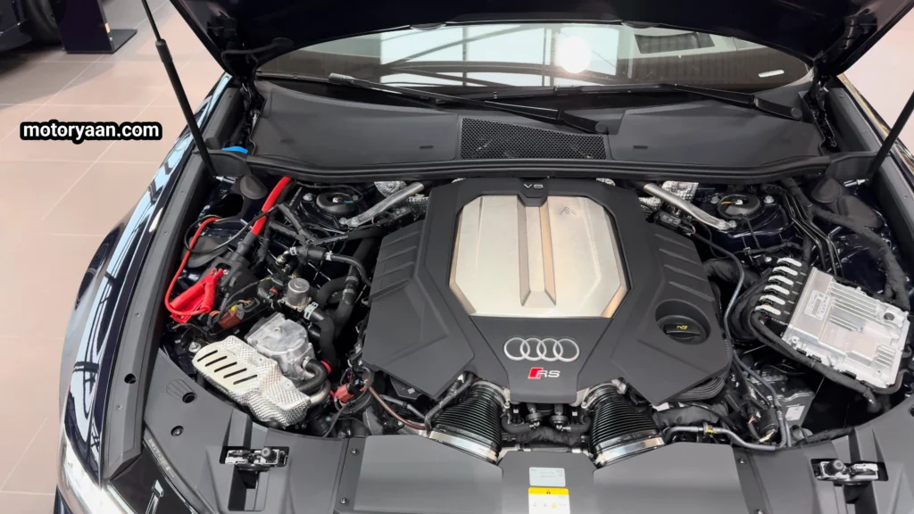 2026 Audi RS6 Avant Performance engine bay with twin turbo V8