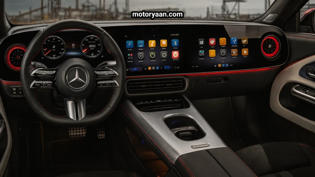 2026 Mercedes CLA Petrol Review interior with triple screens dashboard layout
