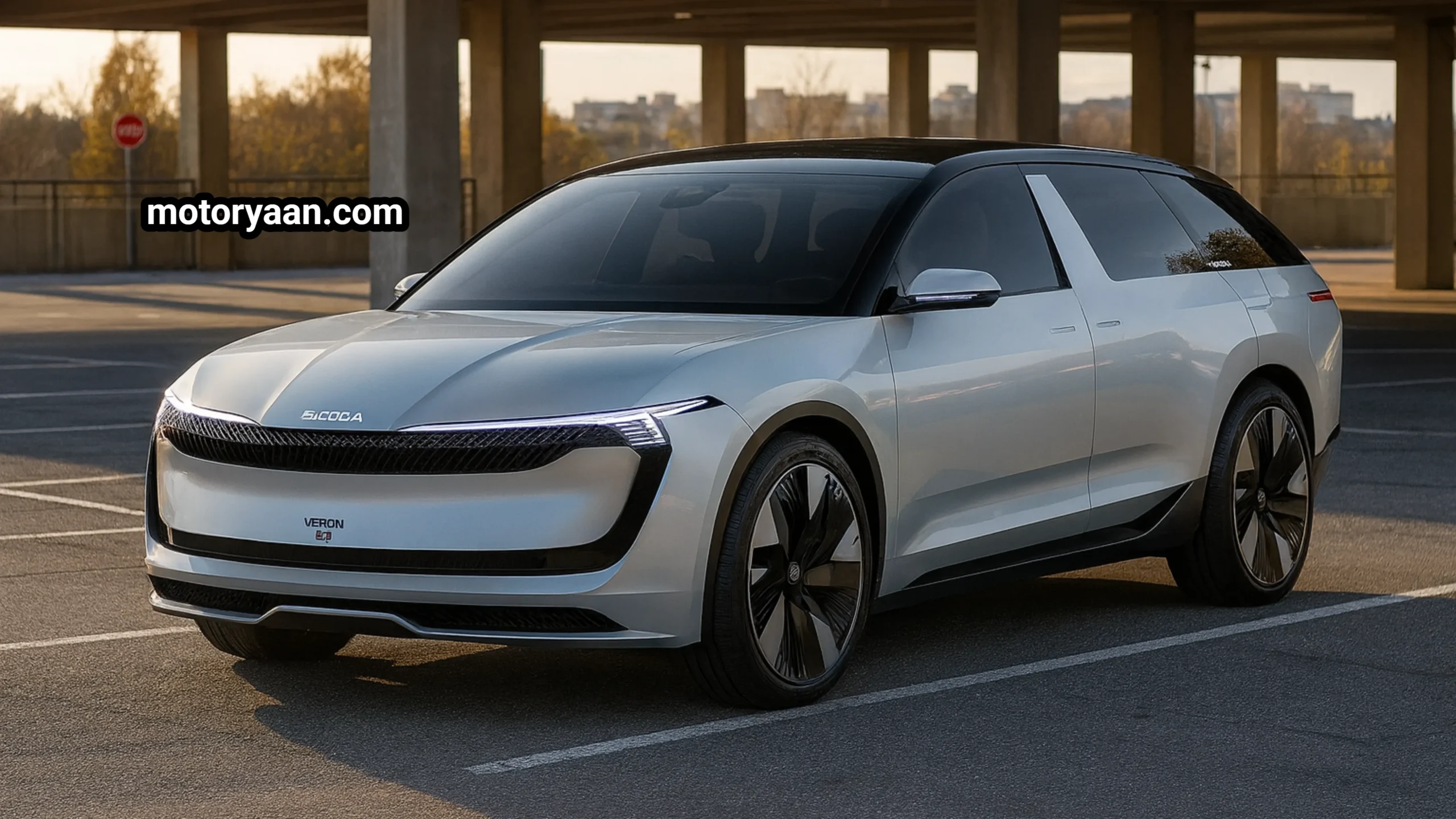 Skoda Vision O Review front and side profile showing estate shape and design details