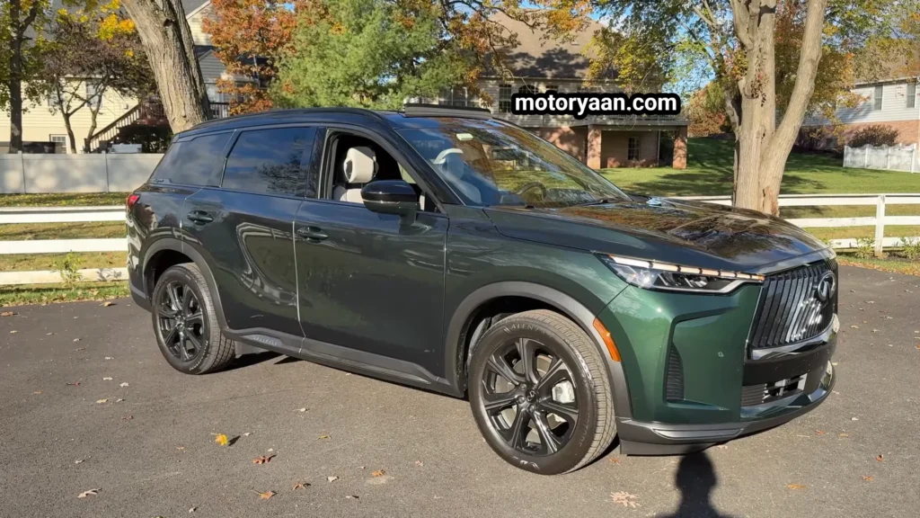 2026 Infiniti QX60 Review displaying the front and side profile with new wheels and proportions