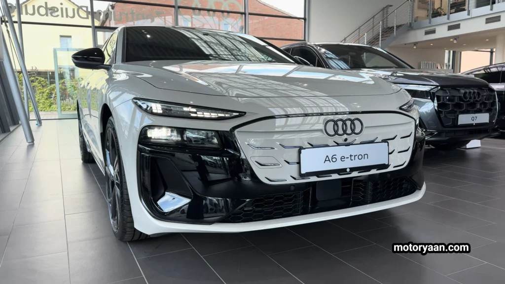 2025 Audi A6 e-tron front three-quarter view with sculpted body lines