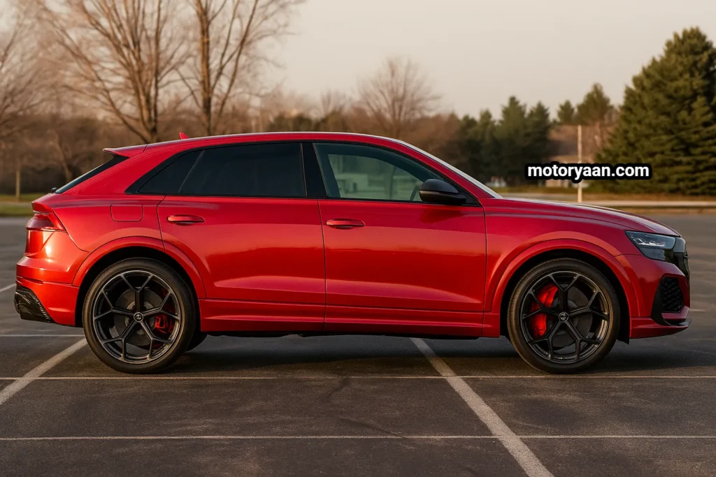 2025 Audi RSQ8 Performance Review full side profile of the SUV highlighting coupe roofline and 23-inch alloy wheels
