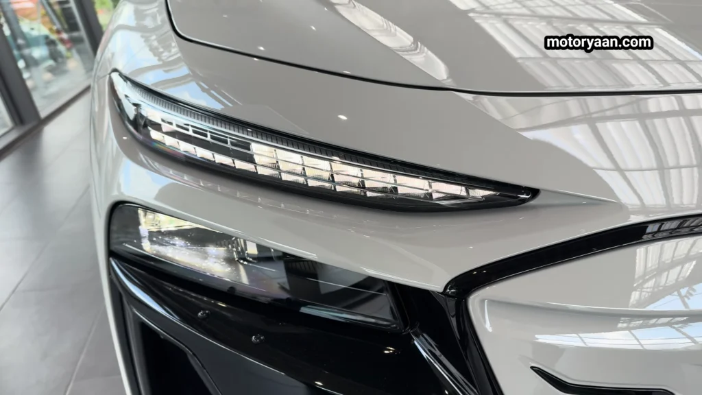 2025 Audi A6 e-tron LED DRLs and headlamps close-up view