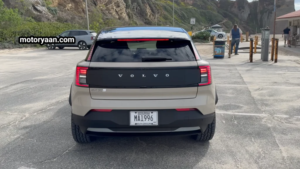 2026 Volvo EX30 Cross Country Review rear profile with LED tail lamps and electric badge