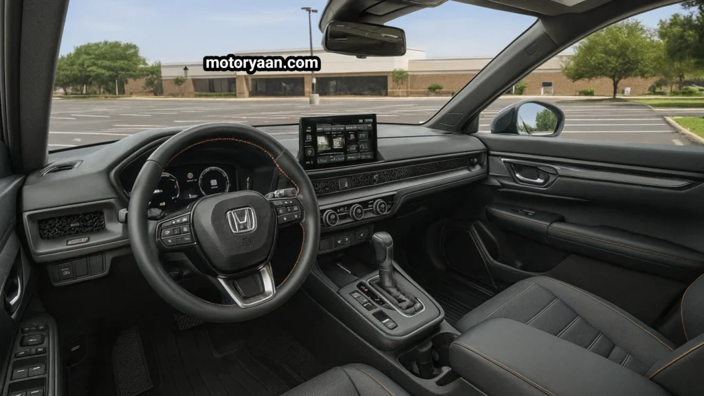 2026 Honda CRV Trail Sport front interior – dashboard, steering wheel, seats – 2026 Honda CRV Trail Sport Review
