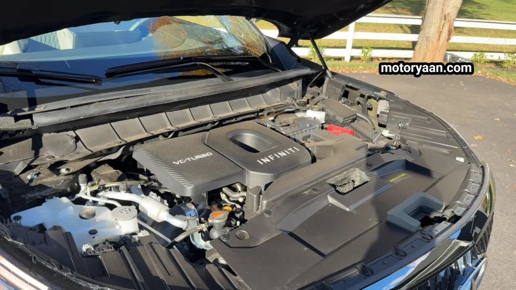 2026 Infiniti QX60 Review engine bay showing the 2.0L VC Turbo engine