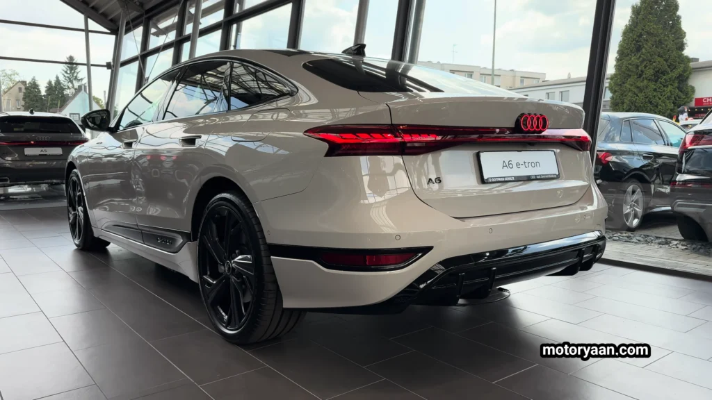 2025 Audi A6 e-tron rear three-quarter view with LED tail lamps