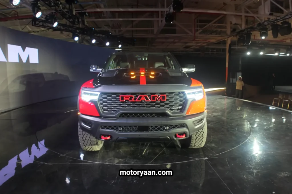 2027 Ram 1500 SRT TRX front profile showcasing aggressive grille and wide stance
