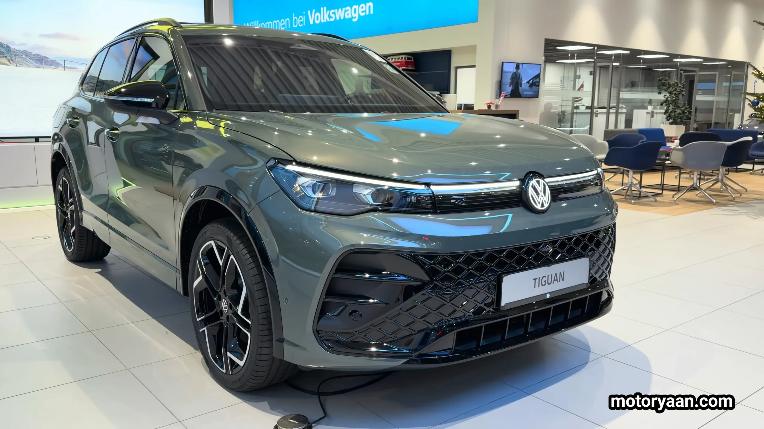 2026 Volkswagen Tiguan Turbo R-Line front and side profile showcasing the aggressive R-Line exterior styling