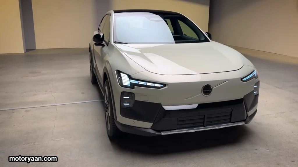 2027 Volvo EX60 Cross Country front three quarter view showing raised stance and Cross Country design