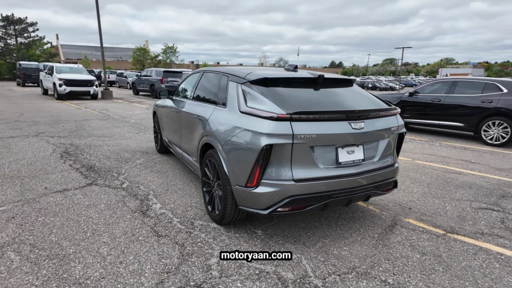 2026 Cadillac Lyriq V rear and side profile highlighting LED lights and wide stance
