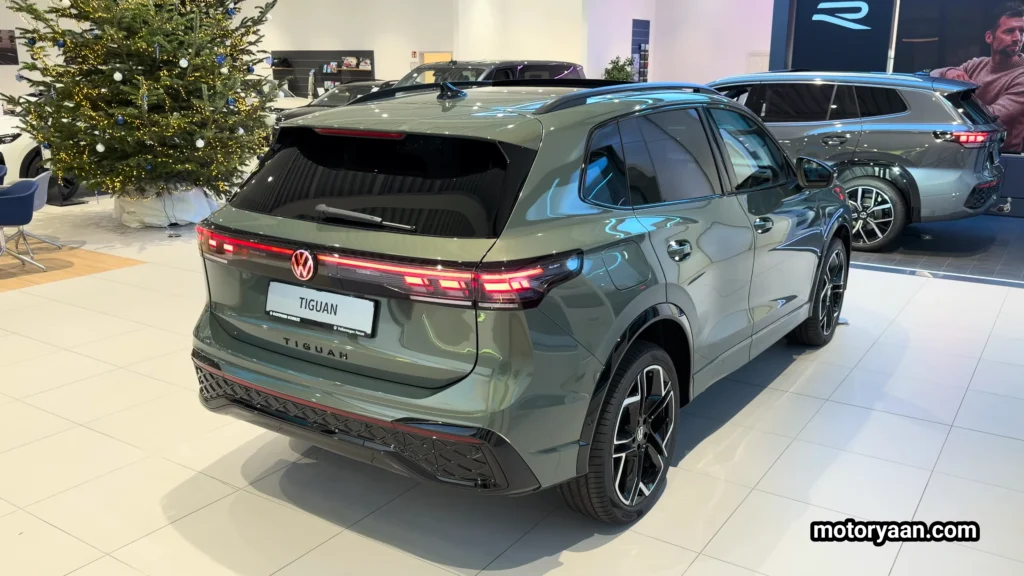2026 Volkswagen Tiguan Turbo R-Line side and rear profile showcasing rear bumper and tailgate design