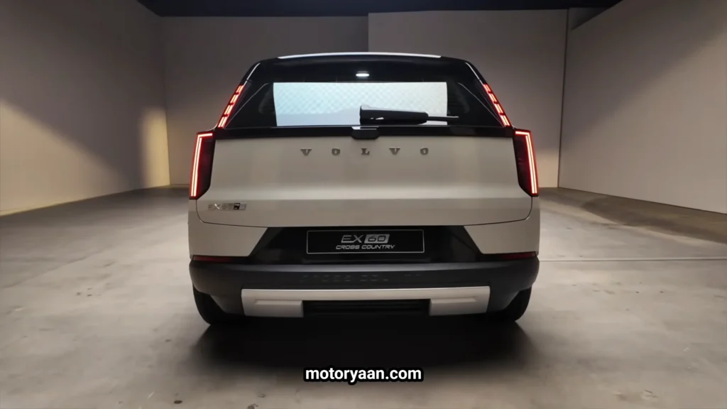 2027 Volvo EX60 Cross Country rear profile with LED tail lamps