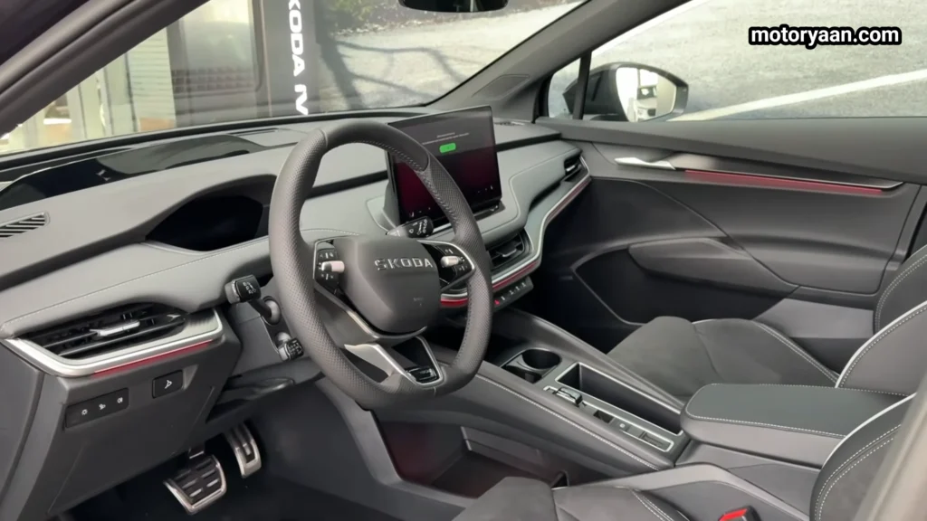 2026 Skoda Elroq Review interior dashboard steering wheel infotainment and front seats